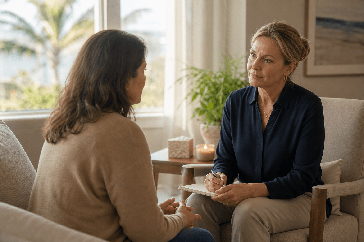 A grief counselor listening attentively during an individual counseling session